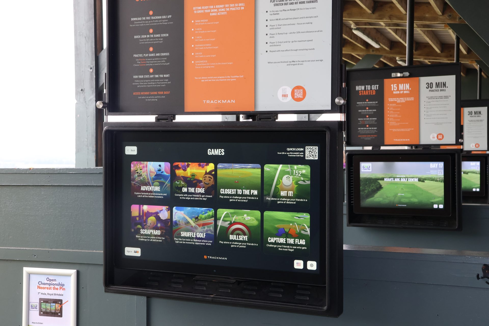 Trackman Range games menu on a bay screen